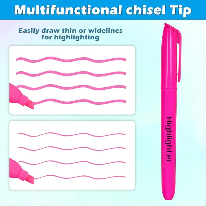 Duchong Highlighters, 30 Packs Pink Highlighter Bright Colors Bulk, Chisel Tip - Image 2