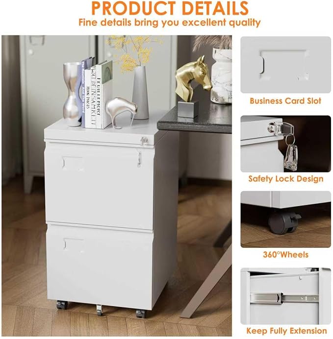 SUXXAN 2 Drawers Mobile File Cabinet, Metal Under Desk Cabinet - Image 4