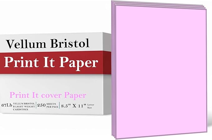 Print It - Vellum Bristol Colored Cardstock Cover Paper, 67 Lb, 8.5" X 11” by Unknown