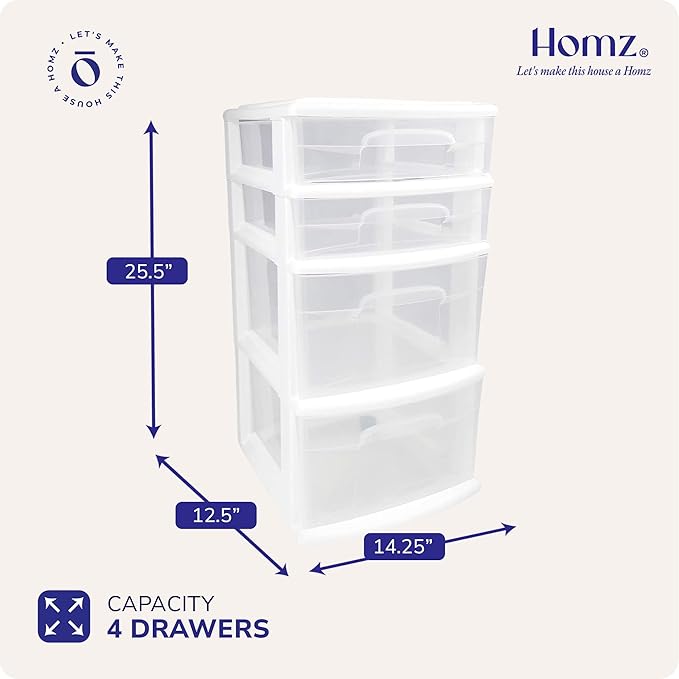 HOMZ 2-Pack Drawer Tower, 4-Tier Clear Plastic Storage Organizer Cart, and - Image 3