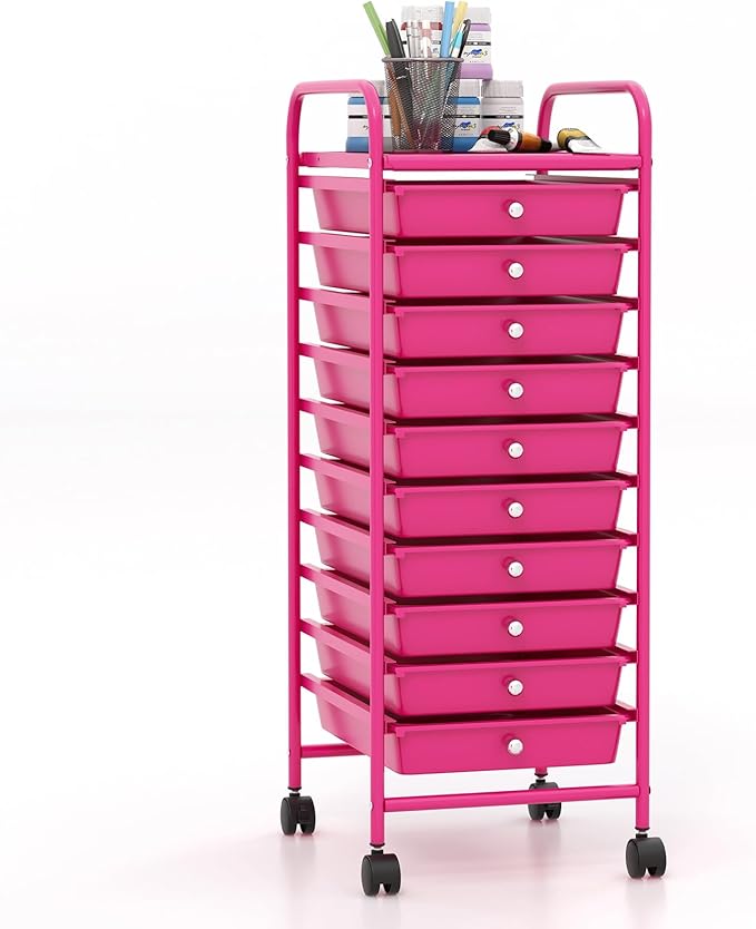 Giantex 10-Drawer Storage Cart w/Universal Wheel, Rolling Cart w/Handle by Giantex