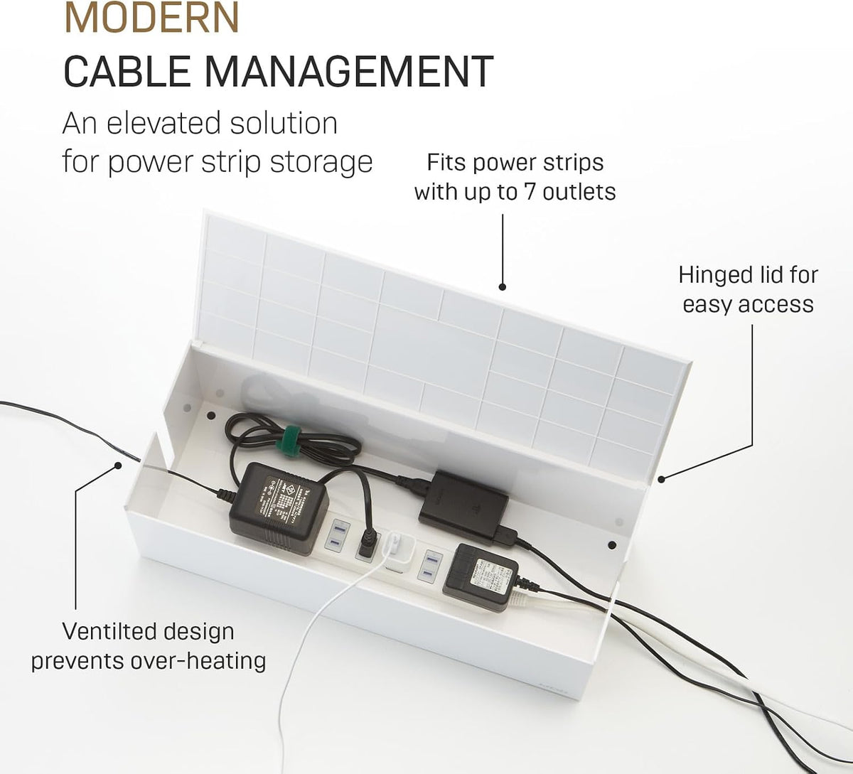 Yamazaki Home Cable Management Box – Cord Organizer Box with Lid, Minimalist ...