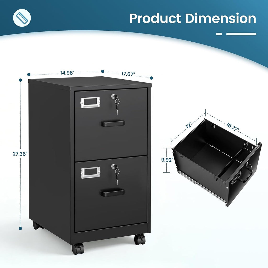 miiiko 2 drawer file cabinet with lock, vertical, close-up detail