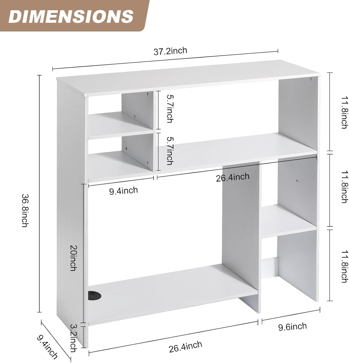 Modern Wooden Desktop Bookshelf Hutch, White Desk Organizer with 7 Shelves fo...