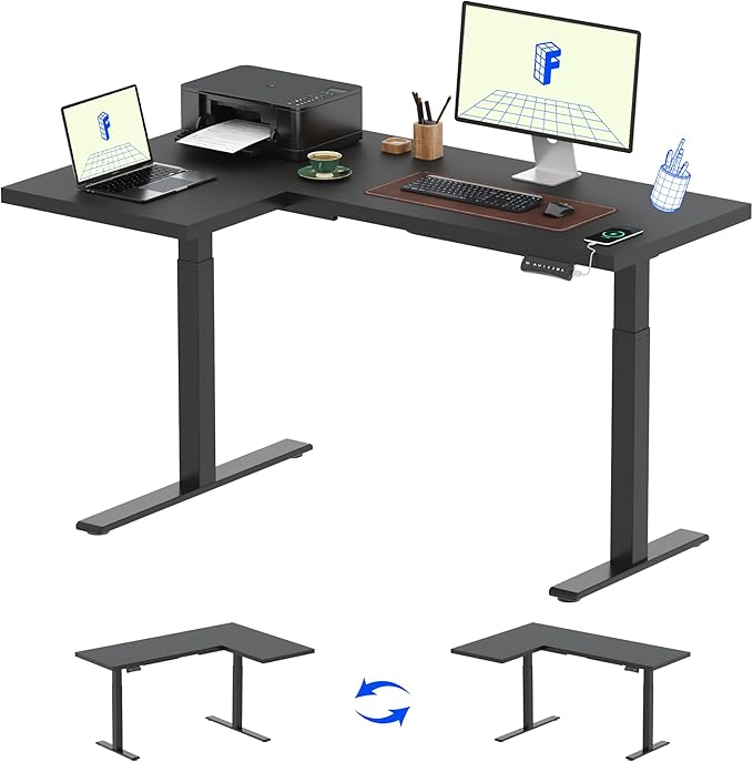 FLEXISPOT Pro Corner Desk Dual Motor L Shaped Computer Electric Standing Desk by FlexiSpot