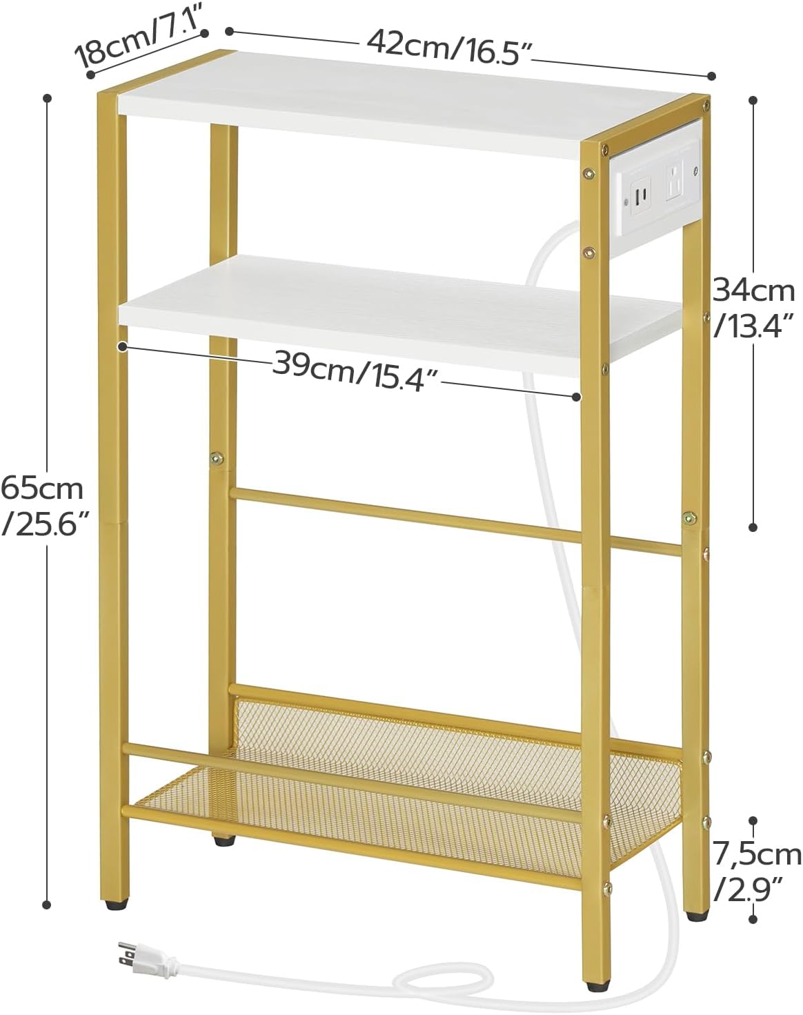 HOOBRO Small Narrow Side Table with Charging Station, Skinny End Table for Sm...