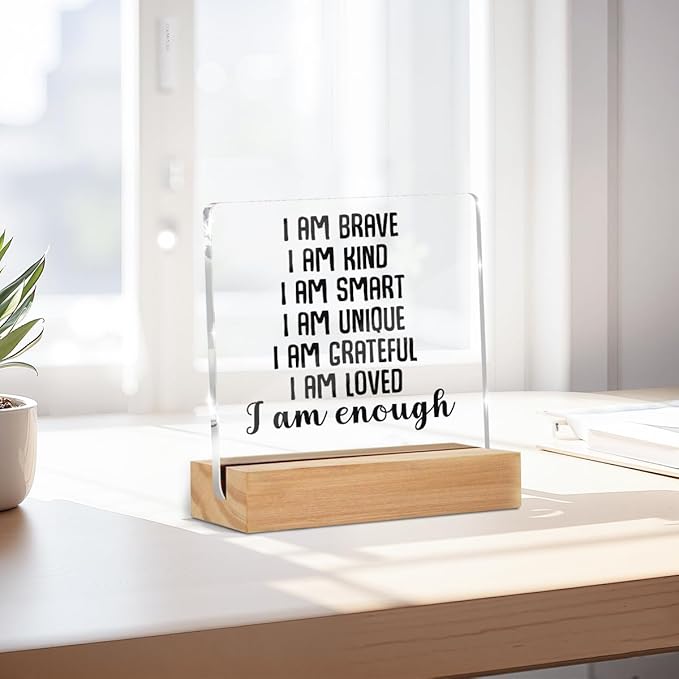 Positive Affirmations I Am Enough Desk Decor Acrylic Sign, Inspirational Gifts - Image 3