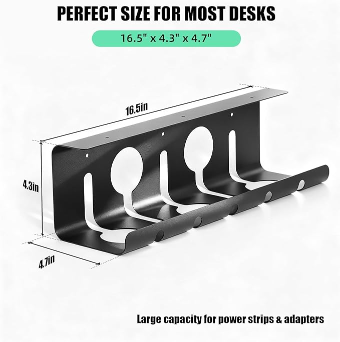 2 Pack Under Desk Cable Management Tray, 16.5" L x 4.7" W x 4.3" H, Wire - Image 2