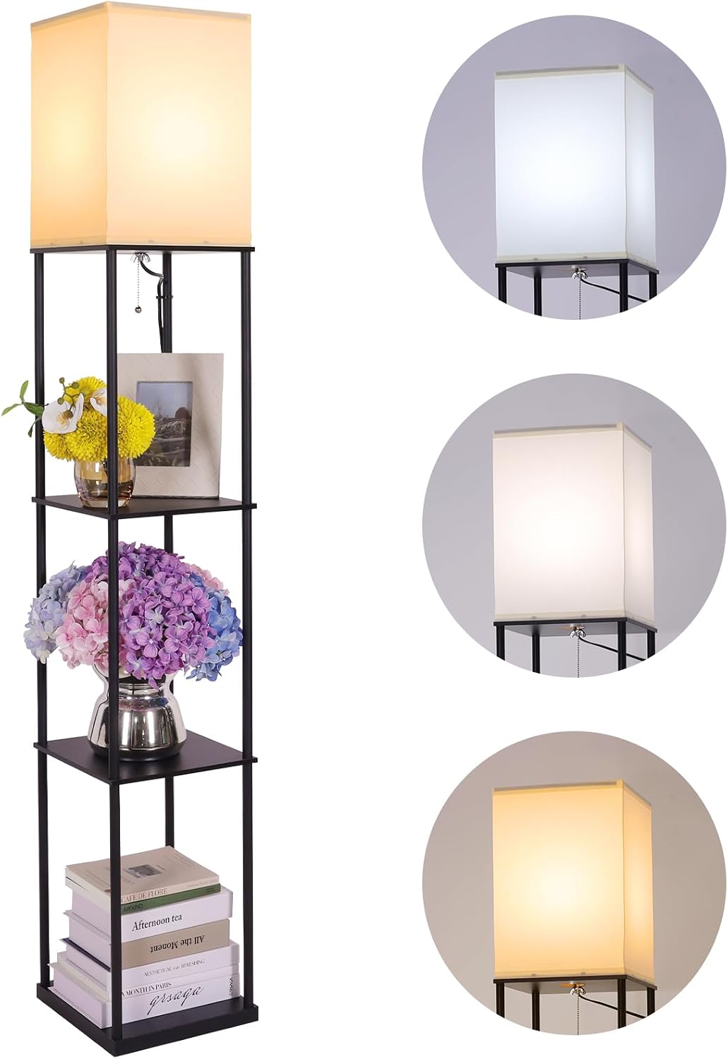 Gupuzm Floor Lamp with Shelves, Modern Square Standing Lamp with 3 Color Temp...
