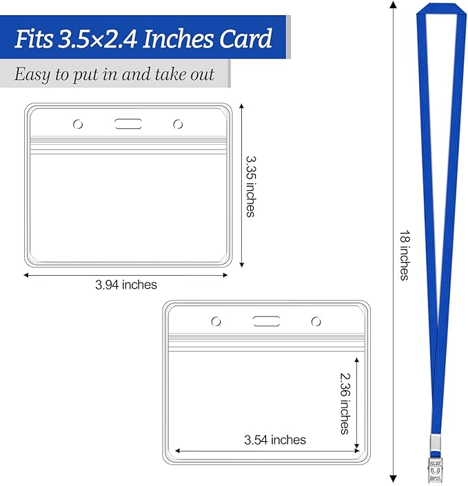 100 Pcs Clear Horizontal Badge Id Card and 100 Pcs Lanyard, Reusable Lanyards - Image 2