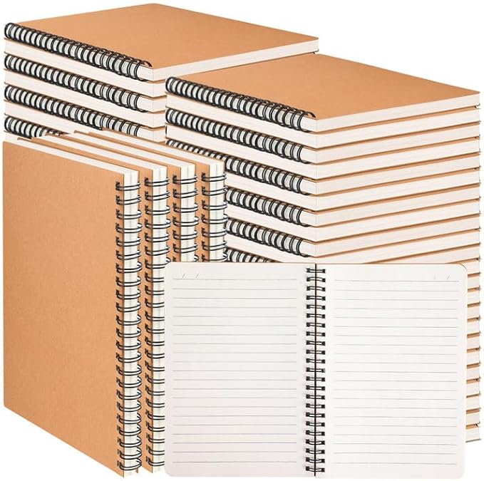 miikoul 60 Packs A5 Spiral Lined Notebooks, Kraft Paper Cover, 60 Sheets/120 by Welcometomiikoul