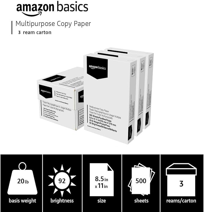 Amazon Basics Multipurpose Copy Printer Paper, 20 lb, 8.5 x 11 Inches, 3 Reams - Image 3