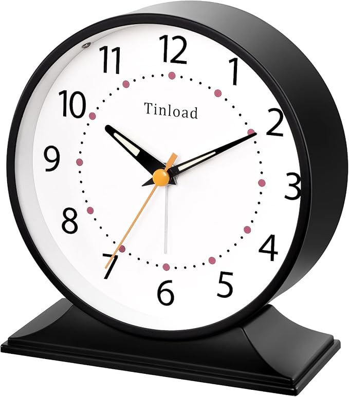 Tinload 4.5" Antique Retro Analog Alarm Clock, Small Silent Bedside Desk Clock - Image 2