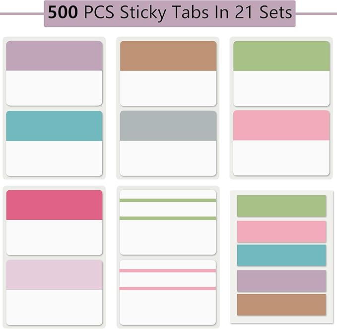 ELII 500 PCS Sticky Tabs 2 Inch Index Tabs, Page Markers File Tabs Self Adhesive - Image 2