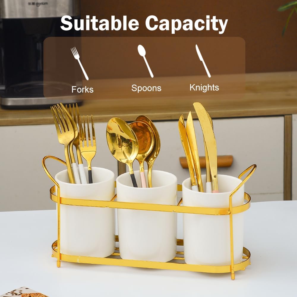 3-Piece White Ceramic Silverware Holder for Party Countertop, Utensil Holder ...