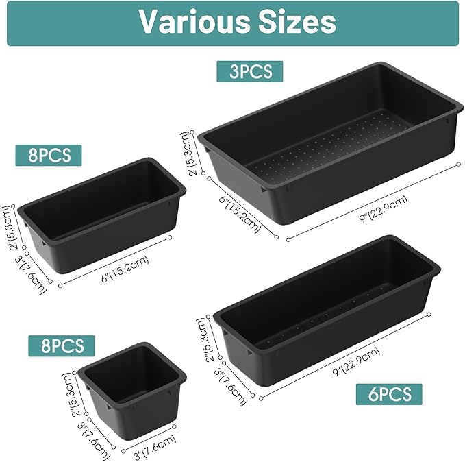 WOWBOX 25 PCS Plastic Drawer Organizer Set, Desk Drawer Divider Organizers and - Image 2