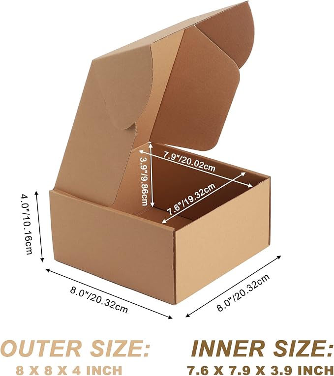 PHAREGE 8x8x4 inch Gift Shipping Boxes Bulk 25 Pack Brown, Tab Lock Tuck Top - Image 2
