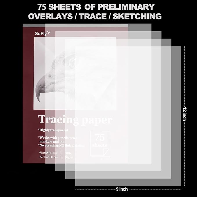 Tracing Paper for Drawing, 9 X 12'' Tracing Paper Pad, 75 Sheets Transparent - Image 2