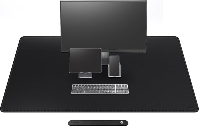 Cacoy 51.2" x 27.5" Large Leather Desk Mat, Extended Mega Size Computer Mouse Pad for Full Desk Coverage, Waterproof Office Desk Protector, PU Leather Desk Pad Blotters (Black)
