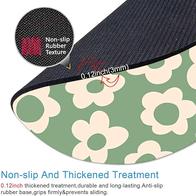 IMAYONDIA Green Round Mouse Pad, Vintage Groovy Flowers Mousepad Small - Image 3