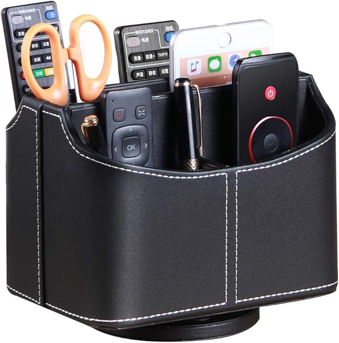 Remote Control Holder 360 Degrees Rotatable Desk Stationery Supply Organizer PU by PUSU