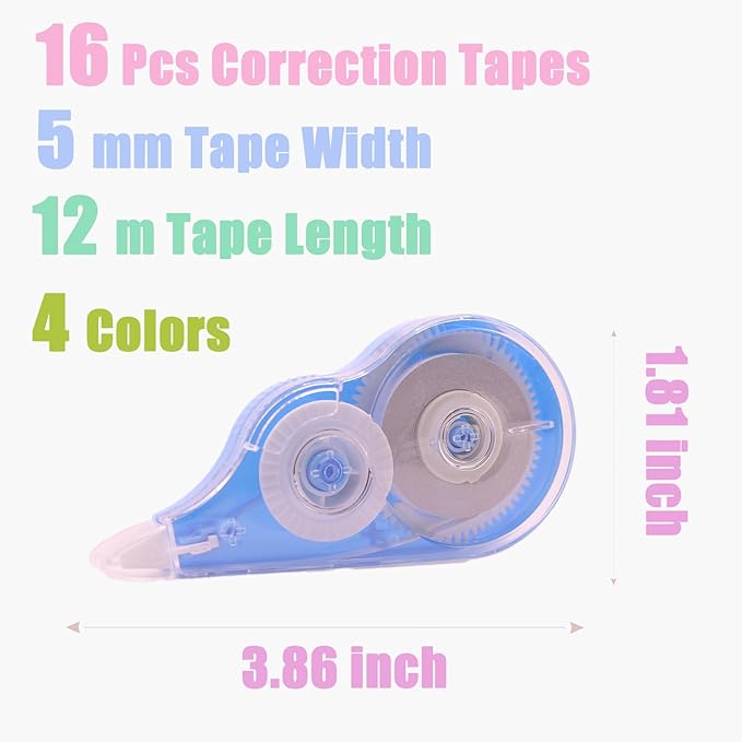 Tramboo 16 Pcs 39.4 Ft Colorful Correction Tape, Teacher Supplies, Office and - Image 2