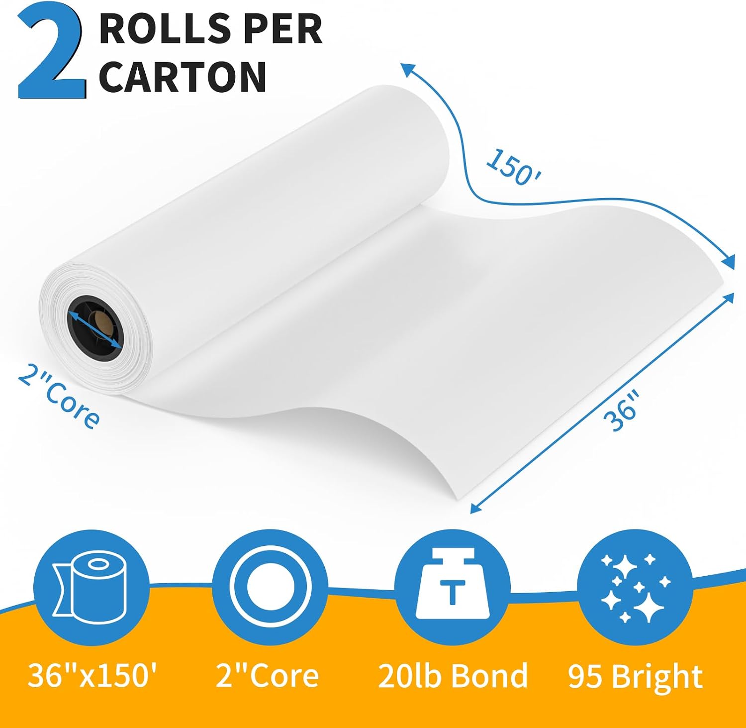 MFLABEL Wide Format Paper 36" x 150' Plotter Paper 2 Rolls CAD Bond Rolls 20lb 2" Core for CAD Printing on Wide Format Ink Jet Printers