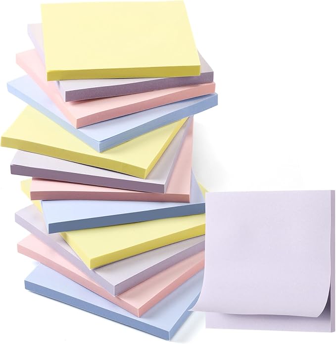 Thenshop 12 Pads Pastel Sticky Notes 3''x3'', Self Stick Notes Pads Pastel by Thenshop