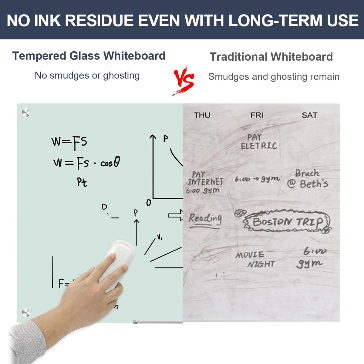 Tankee Glass Whiteboard 36x24 Magnetic White Board Dry Erase Board for Wall