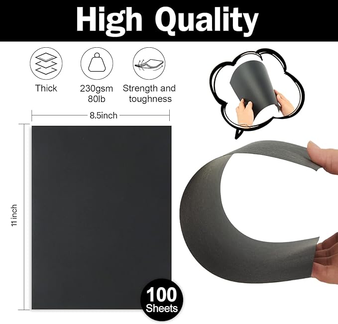 100 Sheets Black Cardstock 8.5 x 11 Thick Paper, Goefun 80lb Card Stock Printer - Image 2