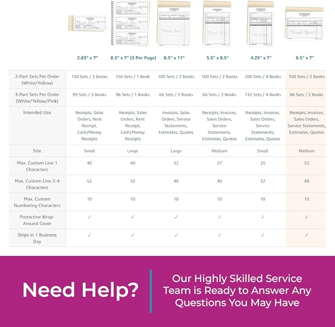 Custom 8.5" x 7" Carbonless NCR Books in 2-Part Duplicate Invoices, Work Orders - Image 6