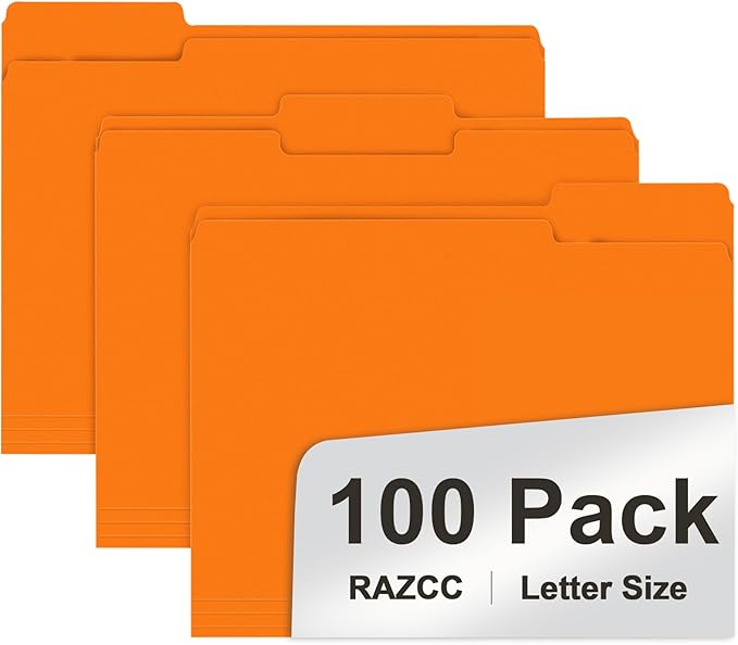 File Folder, RAZCC 100 Pack 1/3 Cut Tab File Folders Letter Size, Folders by RAZCC