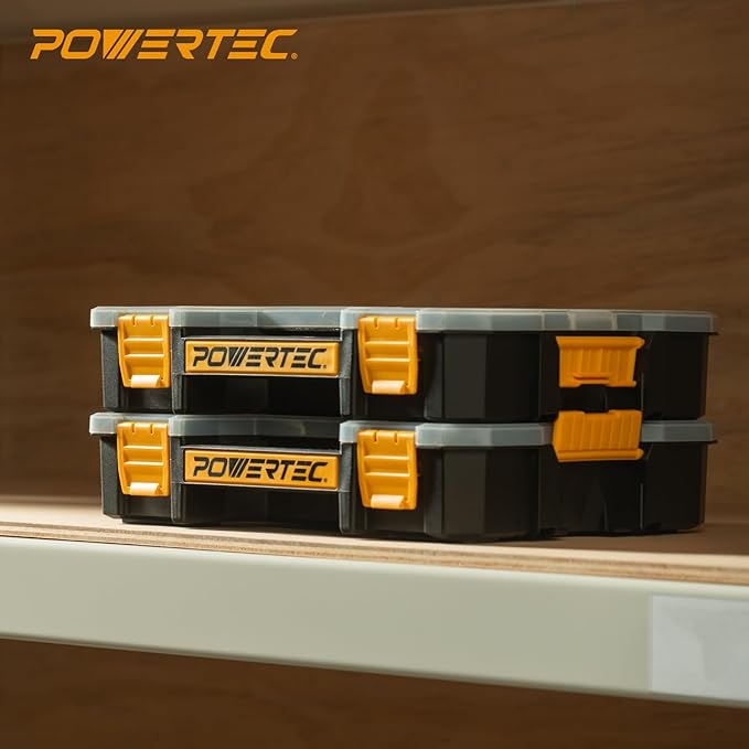POWERTEC Small Parts Organizer & Tool Box – 14 Compartments, Stackable Storage - Image 7
