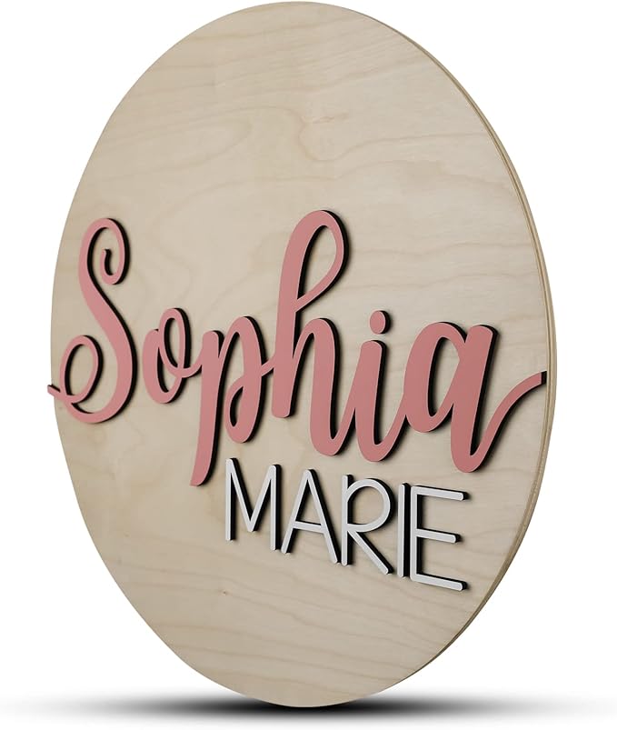 Custom Round Nursery Name Sign, Personalized Wooden Wall Plaque, Baby Shower - Image 2