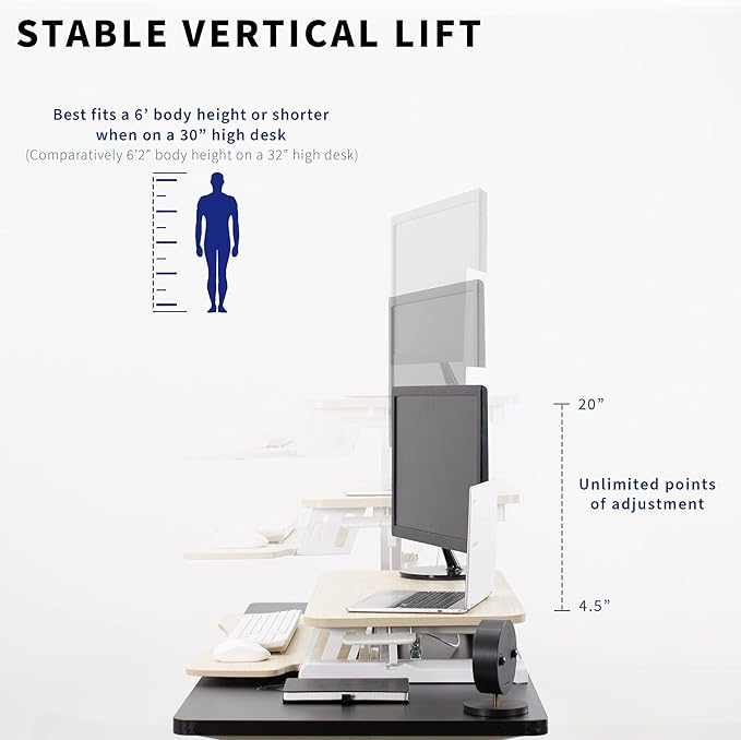 VIVO 32 inch Desk Converter, K Series, Height Adjustable Sit to Stand Riser - Image 4
