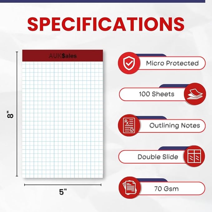 Grid Paper Pad 5x8 Inches, Graph Paper Pad 4x4, Grid Notepad, 24 Pack, 5x8 - Image 2