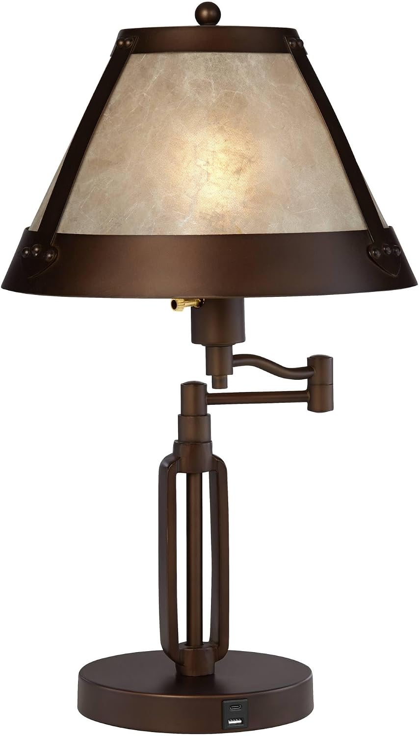Samuel 21 1/4" High Bronze Brown Desk Lamp USB Mica Shade Swing Arm