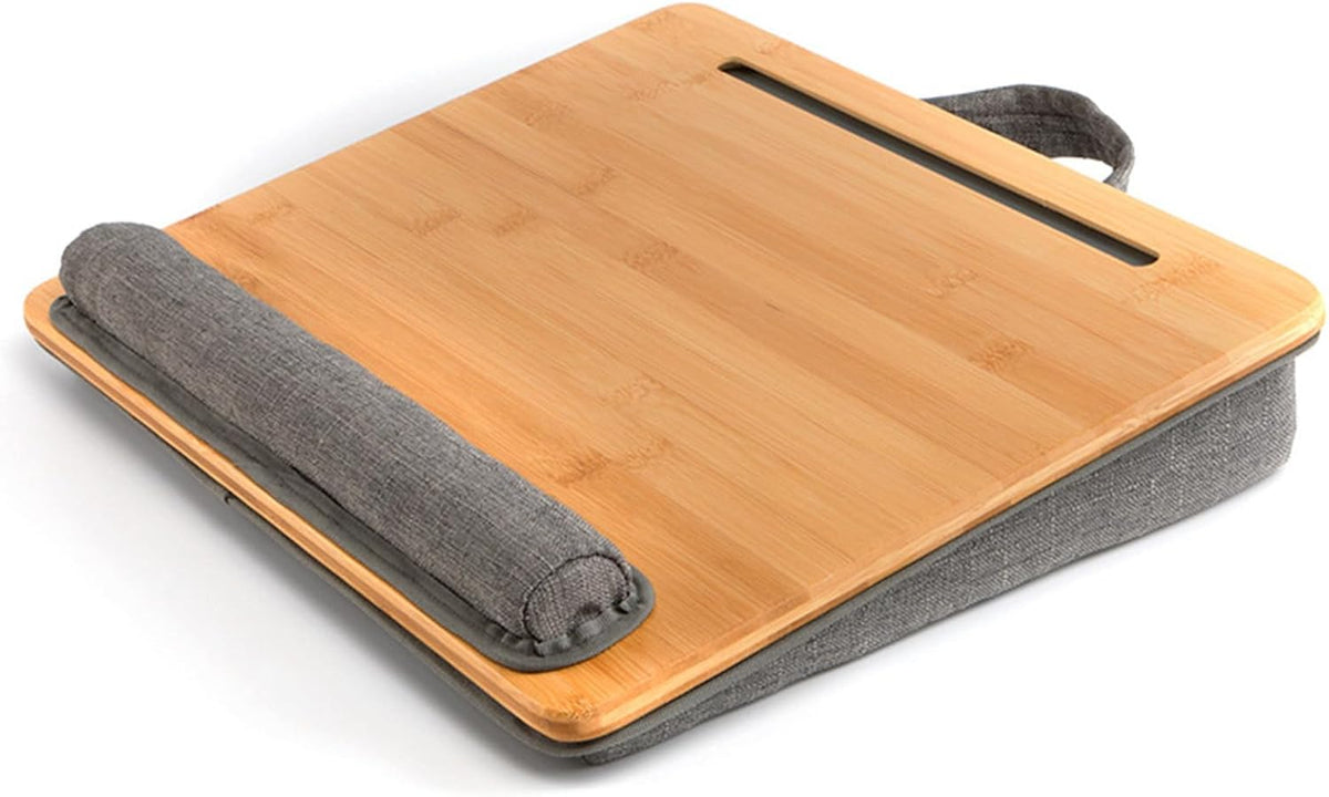 Bamboo Lap Desk for Laptop with Cushion Tablet Phone Holder Handle