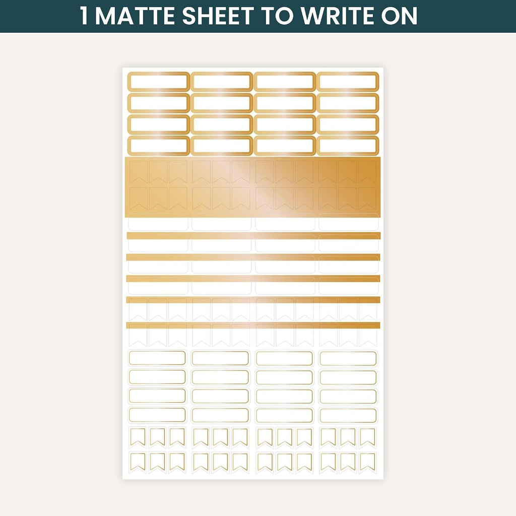 bloom daily planners Metallic Calendar Essentials Planner Stickers - 8 Sheets, 1629 Stickers Per Pack! - Aesthetic Monthly Headings, Dates, Icons, Etc. - Gold Foil