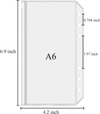 Antner 12pcs A6 Size Binder Pockets 6 Holes Budget Cash Envelopes for Budgeting, Clear Zipper Folders Loose Leaf Bags for A6 6-Ring Budget Binder, Waterproof PVC Document Pouch Filing Bags