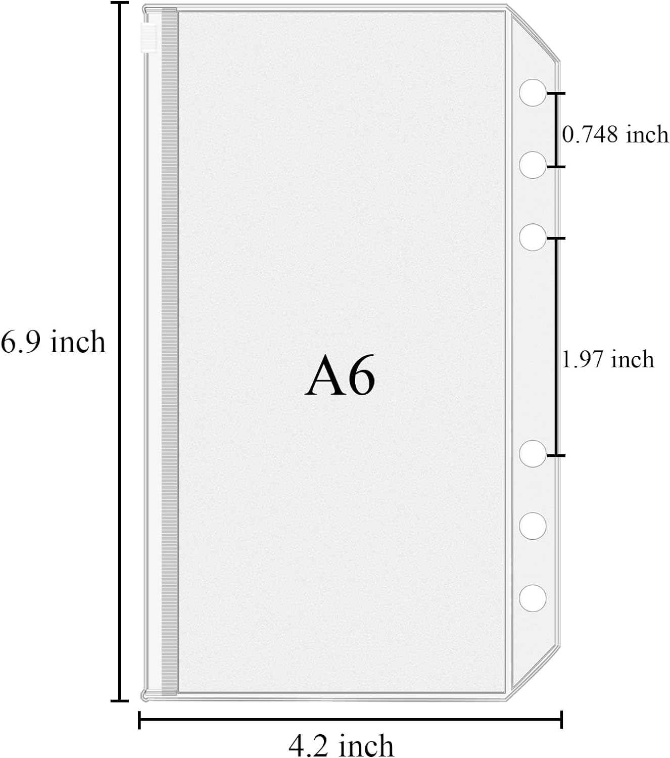Antner 12pcs A6 Size Binder Pockets 6 Holes Budget Cash Envelopes for Budgeting, Clear Zipper Folders Loose Leaf Bags for A6 6-Ring Budget Binder, Waterproof PVC Document Pouch Filing Bags