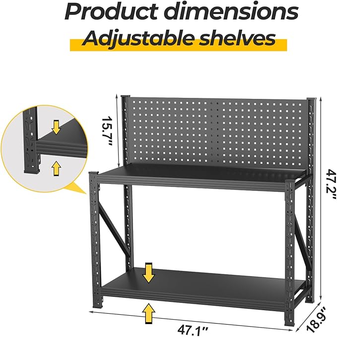 Storage Shelves with Pegboard, Heavy Duty Garage Shelving Units and Storage - Image 2