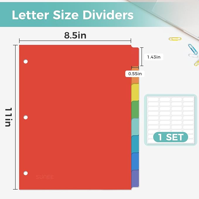 SUNEE 8 Tab Binder Dividers, Plastic Dividers - Image 2