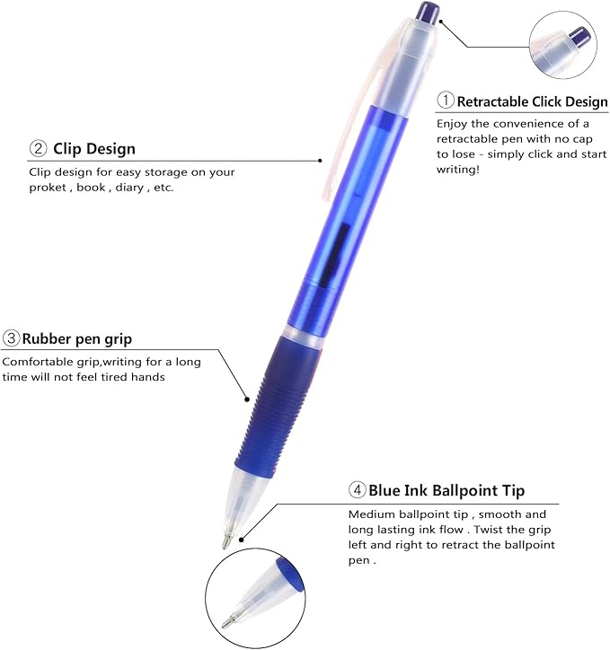 Aozora Retractable Pens Ballpoint Super Smooth Writing Pens Bulk 100 pack - Image 2