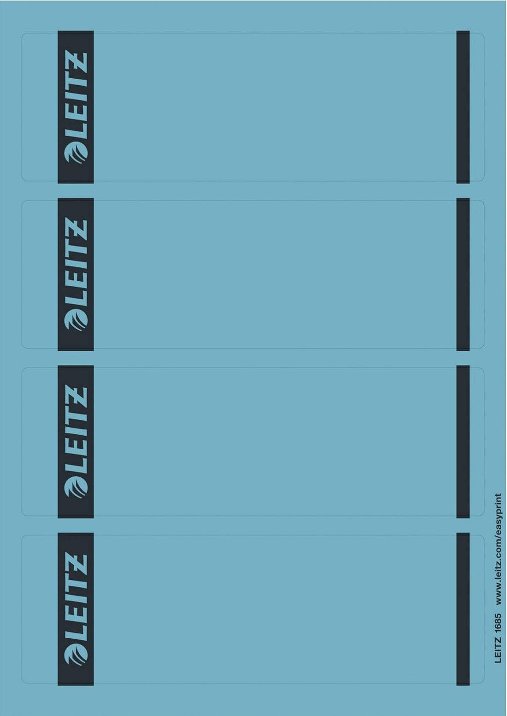 Leitz PC Printable Self Adhesive Spine Labels for Standard 80 mm Lever Arch Files, Wide and Short, 61.5 x 192 mm, Paper, 16852035 - Blue, Pack of 100