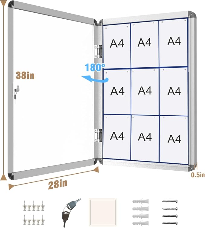 Mifuro 38"x28" Enclosed Bulletin Board, Lockable Weather-Resistant Aluminum - Image 5