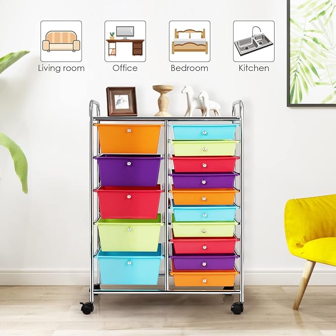 LDAILY 15 Drawer Rolling Storage Cart, Rolling Cart - Image 7