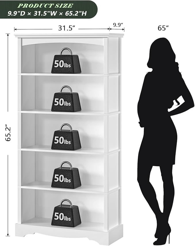 TVU 5-Tier Wooden Bookshelf, 65 Inch Tall Bookshelf - Image 3
