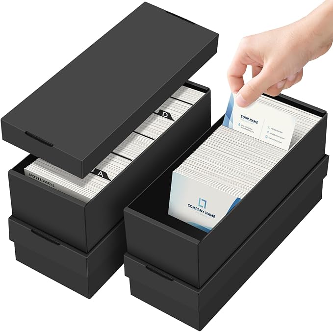 QLOUNI Business Card Storage Box 4 Pack, Business Card Holder Case by QLOUNI