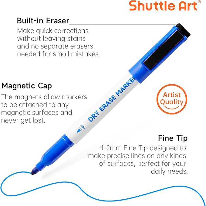 Shuttle Art Blue Dry Erase Markers, 60 Pack Magnetic Whiteboard Markers - Image 3